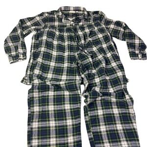 Vintage LLBean Plaid Flannel Pajama Set Long Sleeve Button Up Pants XL